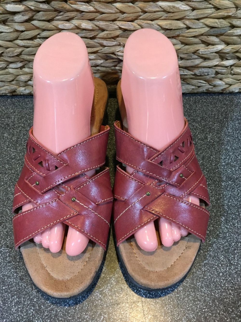 Women's Burgundy Crisscross Comfort Sandals
